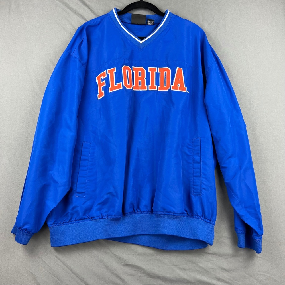 Florida Gators J2 Sport Mens XL Windshirt Pullover Blue V-Neck Jacket Excellent